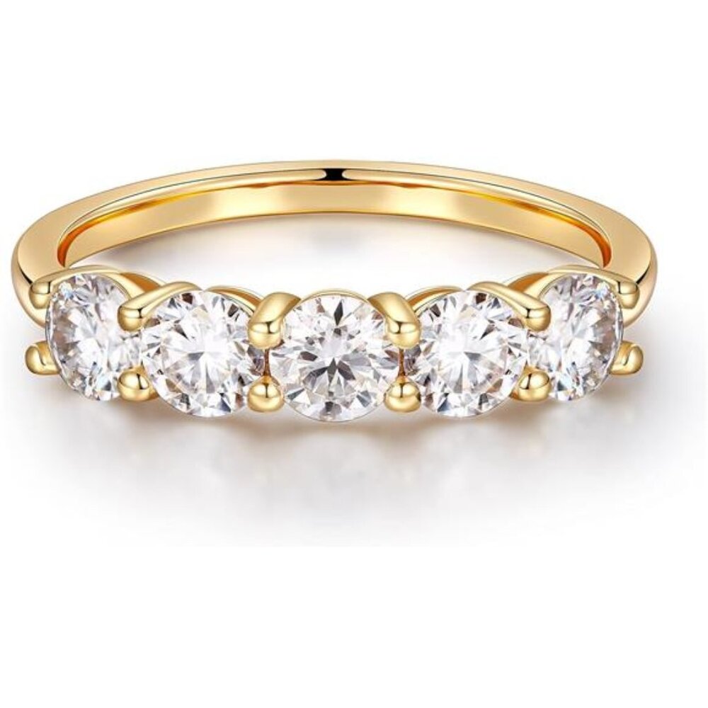 5 Stone Moissanite Rings for Women, 3.75MM D Color VVS1 Clarity Lab Created
